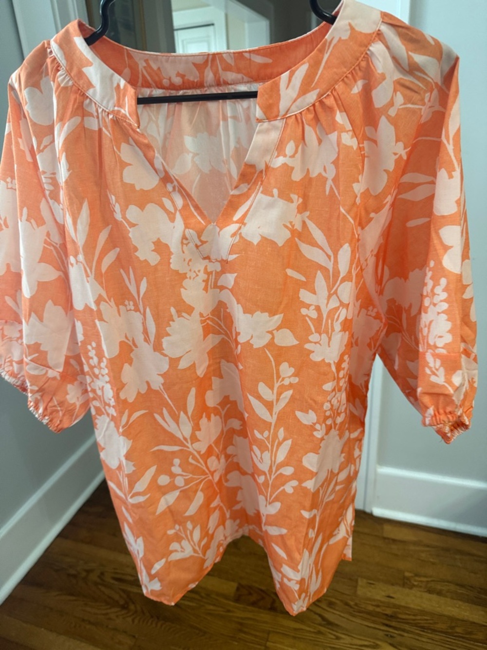 Women's Orange Floral V-Neck Tunic Top